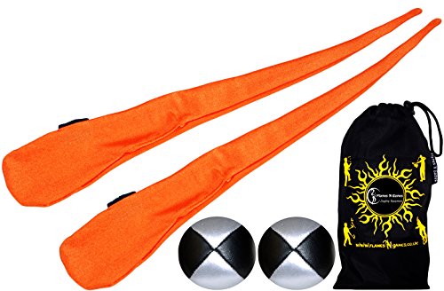 Flames 'N Games Sock Poi (orange) Spinningpoi – Paar dehnbare Lycra-Poi-Socken + 2 x 90-g-Knäuel & Reisetasche von Flames 'N Games