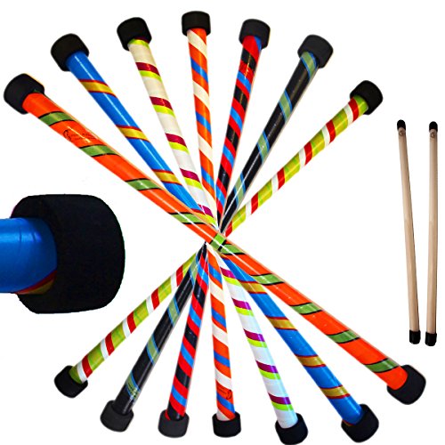 Flames N Games TWISTER Pro Devil Stick-Set (3-farbiges Vinyl-Deko) + silikonbeschichtete Holzhandstäbchen! Jonglierteufelsstäbe 4 Anfänger + Profis! (Orange/Blau/Weiß) von Flames N Games Devil Sticks & Flower Sticks