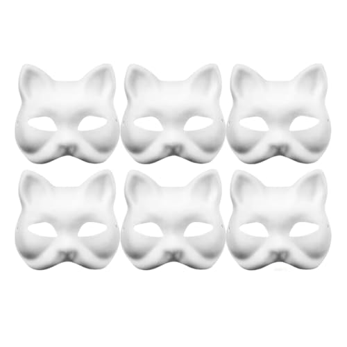 6 Stück Katzenmasken zum Bemalen, Therian Mask, DIY Leere Katzen Masken zum Basteln, Weiße Papier Katzenmaske zum Bemalen, DIY Therian Mask für Halloween Maske Maskerade, Maskenball, Cosplay (H) von Flanliy