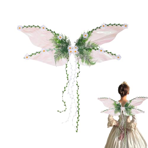 Feenflügel Erwachsene und Kinder, Schmetterlingsflügel mit Künstlichen Blumen und Ranken, Funkelnde Feen Flügel für Weihnachts, Karneval, Geburtstag, Cosplay, Feen Mottopartys (A) von Flanliy