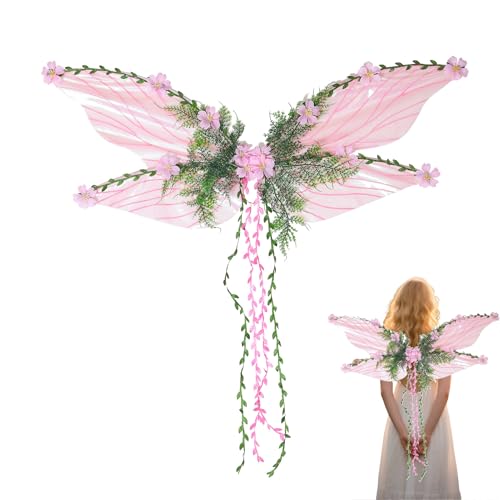 Feenflügel Erwachsene und Kinder, Schmetterlingsflügel mit Künstlichen Blumen und Ranken, Funkelnde Feen Flügel für Weihnachts, Karneval, Geburtstag, Cosplay, Feen Mottopartys (B) von Flanliy