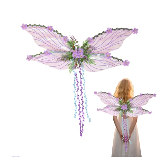 Feenflügel Erwachsene und Kinder, Schmetterlingsflügel mit Künstlichen Blumen und Ranken, Funkelnde Feen Flügel für Weihnachts, Karneval, Geburtstag, Cosplay, Feen Mottopartys (D) von Flanliy