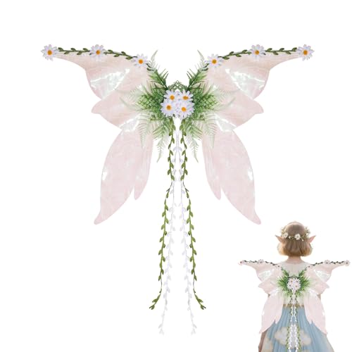 Feenflügel Erwachsene und Kinder, Schmetterlingsflügel mit Künstlichen Blumen und Ranken, Funkelnde Feen Flügel für Weihnachts, Karneval, Geburtstag, Cosplay, Feen Mottopartys (E) von Flanliy