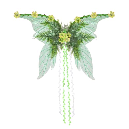 Feenflügel Erwachsene und Kinder, Schmetterlingsflügel mit Künstlichen Blumen und Ranken, Funkelnde Feen Flügel für Weihnachts, Karneval, Geburtstag, Cosplay, Feen Mottopartys (H) von Flanliy