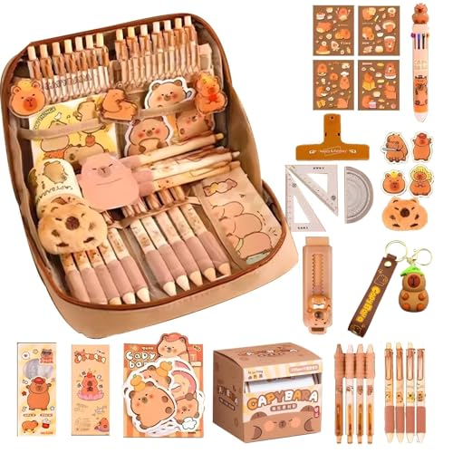 Flanliy Capybara Schreibwaren Set | 54Stück Capybara Sachen Federmäppchen Aesthetic Groß Mit Capybara Stiften、schlüsselanhänger、Linealen,Niedlichen Etui Stifte für Büro, Schule, Kinder, Schüler (A) Flanliy Capybara Schreibwaren Set | 54Stück Capybara Sachen Federmäppchen Aesthetic Groß Mit Capybara Stiften、schlüsselanhänger、Linealen,Niedlichen Etui Stifte für Büro, Schule, Kinder, Schüler (A) von Flanliy