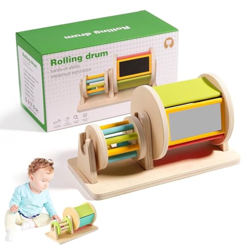 Flanliy Montessori Spielzeug, Montessori Spinning Drum Baby, 2-in-1 Babyspielzeug 6-12 Monate, Spinning Drum und Rolling Rassel, Beste Baby Geschenkidee (A) von Flanliy