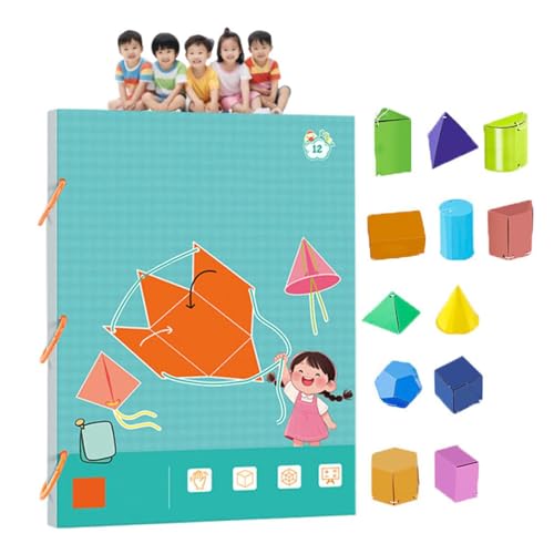Pull String 3D Geometry Learning Book, Pull String 3D Geometrie Lernbuch mit 9/12/15 Feststoffe, Geometrie Lehrmaterial zum Erlernen von Volumen & Oberfläche Formeln für Jungen & Mädchen (12 Model) von Flanliy