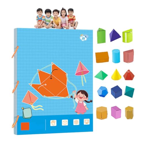Pull String 3D Geometry Learning Book, Pull String 3D Geometrie Lernbuch mit 9/12/15 Feststoffe, Geometrie Lehrmaterial zum Erlernen von Volumen & Oberfläche Formeln für Jungen & Mädchen (15 Model) von Flanliy