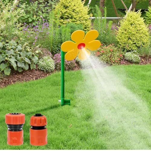 Wassersprinkler Kinder Outdoor, 360° Tanzende Crazy Daisy Rasensprenger Kinder, Wasserblume Sprinkler mit Gartenschlauch Anschluss, Spritzblume Garten Wasserspielzeug Outdoor (Gelb) von Flanliy