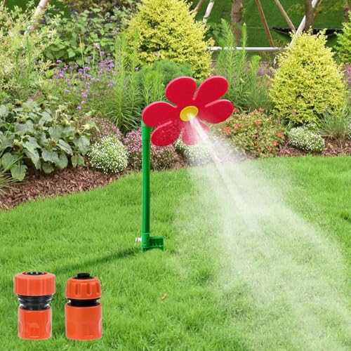 Wassersprinkler Kinder Outdoor, 360° Tanzende Crazy Daisy Rasensprenger Kinder, Wasserblume Sprinkler mit Gartenschlauch Anschluss, Spritzblume Garten Wasserspielzeug Outdoor (Rot) von Flanliy