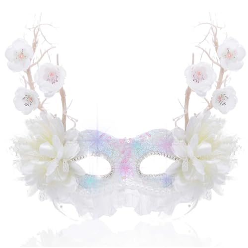 Flayem Masquerade Maske Damen Weiße Pailletten Blumen Funkeln Mardi Gras Flayem Masquerade Maske Damen Weiße Pailletten Blumen Funkeln Mardi Gras von Flayem
