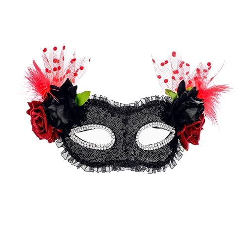 Flayem Damen Venezianische Masquerade Maske Schwarzes Pailletten Rose Bohrinsel Lakritze Schön Funkeln Party Kostüme Mardi Gras Anhang Flayem Damen Venezianische Masquerade Maske Schwarzes Pailletten Rose Bohrinsel Lakritze Schön Funkeln Party Kostüme Mardi Gras Anhang von Flayem