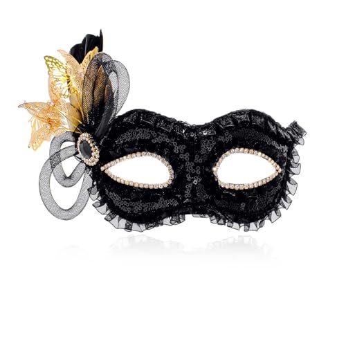 Flayem Damen Venezianische Masquerade Maske Schwarzes Pailletten Schmetterling Bohrinsel Lakritze Schön Funkeln Party Kostüme Mardi Gras Anhang Flayem Damen Venezianische Masquerade Maske Schwarzes Pailletten Schmetterling Bohrinsel Lakritze Schön Funkeln Party Kostüme Mardi Gras Anhang von Flayem