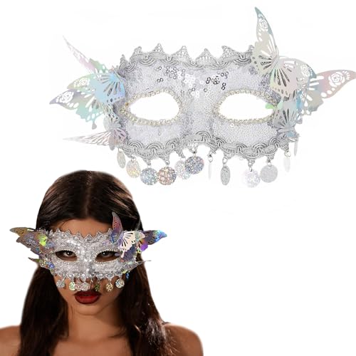 Flayem Damen Venezianische Masquerade Maske Silber Pailletten Schmetterling Bohrinsel Lakritze Schön Funkeln Party Kostüme Mardi Gras Anhang Flayem Damen Venezianische Masquerade Maske Silber Pailletten Schmetterling Bohrinsel Lakritze Schön Funkeln Party Kostüme Mardi Gras Anhang von Flayem