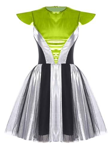 Fldy Damen Alien Kostüm Silber Metallic Space Girl Kleid Halloween Karneval Weltall Cosplay Partykleid Tanzkleid Fldy Damen Alien Kostüm Silber Metallic Space Girl Kleid Halloween Karneval Weltall Cosplay Partykleid Tanzkleid von Fldy