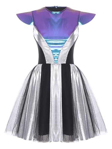Fldy Damen Alien Kostüm Silber Metallic Space Girl Kleid Halloween Karneval Weltall Cosplay Partykleid Tanzkleid Fldy Damen Alien Kostüm Silber Metallic Space Girl Kleid Halloween Karneval Weltall Cosplay Partykleid Tanzkleid von Fldy