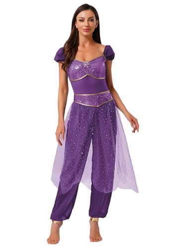 Fldy Damen Arabische Prinzessin Kostüm Glitzer Pailletten Jumpsuit Mit Tüll Überzug Fastnacht Karneval Kostüm Party Orient Tanz Outfit Violett M Fldy Damen Arabische Prinzessin Kostüm Glitzer Pailletten Jumpsuit Mit Tüll Überzug Fastnacht Karneval Kostüm Party Orient Tanz Outfit Violett M von Fldy