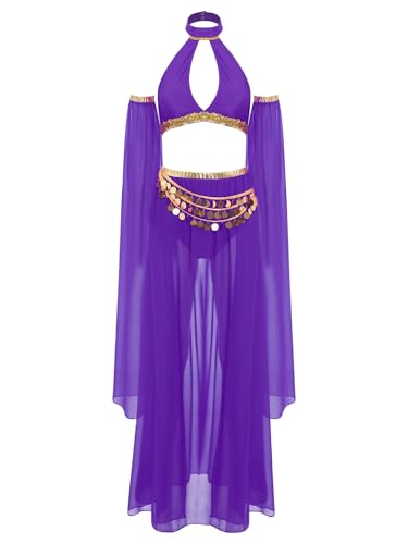 Fldy Damen Bauchtanz Kostüm Set Mit Pailletten Münze Quasten Top Und Rock Tribal Belly Dance Outfit Für Karneval Faschnacht Festival Party Violett XL Fldy Damen Bauchtanz Kostüm Set Mit Pailletten Münze Quasten Top Und Rock Tribal Belly Dance Outfit Für Karneval Faschnacht Festival Party Violett XL von Fldy