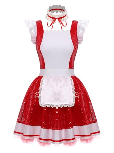 Fldy Damen Dienstmädchen Kleid Outfit Pailletten Tütü Anime Cosplay Lolita Kleid Schürze Und Halsband Mottoparty Karneval Kostüm Rot 3XL Fldy Damen Dienstmädchen Kleid Outfit Pailletten Tütü Anime Cosplay Lolita Kleid Schürze Und Halsband Mottoparty Karneval Kostüm Rot 3XL von Fldy