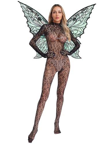 Fldy Damen Feen Kostüm Set Glitzer Fee Schmetterling Flügel Fischnetz Bodystocking Faschingskostüme Zahnfee Nymphe Cosplay Party Outfit Schwarz Einheitsgröße Fldy Damen Feen Kostüm Set Glitzer Fee Schmetterling Flügel Fischnetz Bodystocking Faschingskostüme Zahnfee Nymphe Cosplay Party Outfit Schwarz Einheitsgröße von Fldy