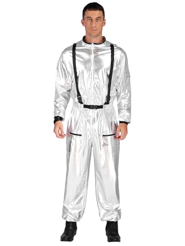 Fldy Damen Herren Astronaut Kostüm Weltraum Metallic Jumpsuit Halloween Karneval Kostüm Space Party Cosplay Kleidung Silber/Blau Silber M Fldy Damen Herren Astronaut Kostüm Weltraum Metallic Jumpsuit Halloween Karneval Kostüm Space Party Cosplay Kleidung Silber/Blau Silber M von Fldy