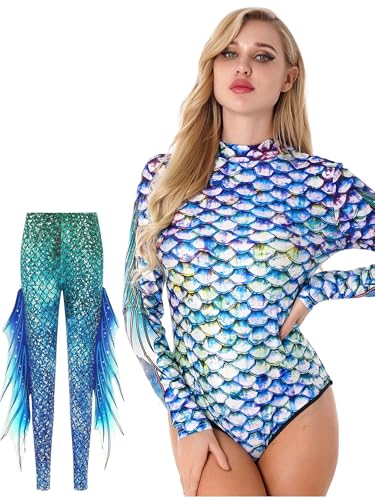 Fldy Damen Meerjungfrau Kostüm Meerjungfrau Hose Leggings Langarm Body Mermaid Karneval Kostüm Fasching Mottoparty Cosplay Outfit Bunt XL Fldy Damen Meerjungfrau Kostüm Meerjungfrau Hose Leggings Langarm Body Mermaid Karneval Kostüm Fasching Mottoparty Cosplay Outfit Bunt XL von Fldy