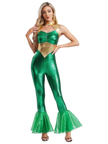 Fldy Damen Meerjungfrauenkostüm Body Metallic Fischschuppen Druck Jumpsuit Mit Geüschte Schlag Fasching Halloween Kostüm Grün 3XL Fldy Damen Meerjungfrauenkostüm Body Metallic Fischschuppen Druck Jumpsuit Mit Geüschte Schlag Fasching Halloween Kostüm Grün 3XL von Fldy