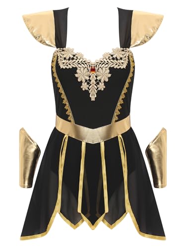 Fldy Damenkostüm Griechische Göttin Kriegerin Kleid Arm Stulpen Karneval Halloween Griechin Kostüm Römische Kämpferin Cosplay Outfit Schwarz XXL von Fldy