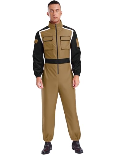 Fldy Erwachsene Männer Rennfahrer Kostüm Overall Formel 1 Racing Suit Halloween Fasching Kostüm Khaki XL von Fldy