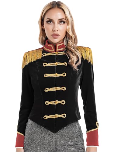 Fldy Frauen Zirkus Kostüm Zirkusdirektor Jacke Hut Handschuhe Damen Karneval Magier Kostüm Faschnacht Drummer Uniform Schwarz XXL Fldy Frauen Zirkus Kostüm Zirkusdirektor Jacke Hut Handschuhe Damen Karneval Magier Kostüm Faschnacht Drummer Uniform Schwarz XXL von Fldy