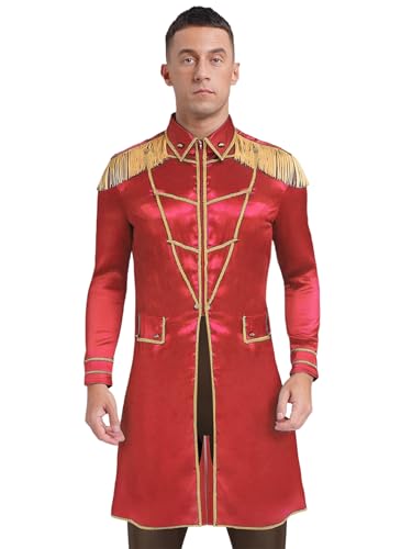 Fldy Herren Frack Kostüm Goldene Besatz Parade Jacke Mit Fransen Epauletten Karneval Zirkusdirektor Kostüm Gardeuniform Rot L Fldy Herren Frack Kostüm Goldene Besatz Parade Jacke Mit Fransen Epauletten Karneval Zirkusdirektor Kostüm Gardeuniform Rot L von Fldy