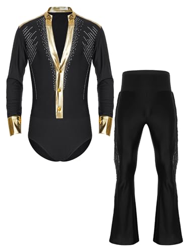 Fldy Herren Latein Standard Tanz Set Tiefer V-Ausschnitt Hemdbody Und Fransen Schlaghose Wettbewerb Performance Dancewear Schwarz XXL Fldy Herren Latein Standard Tanz Set Tiefer V-Ausschnitt Hemdbody Und Fransen Schlaghose Wettbewerb Performance Dancewear Schwarz XXL von Fldy