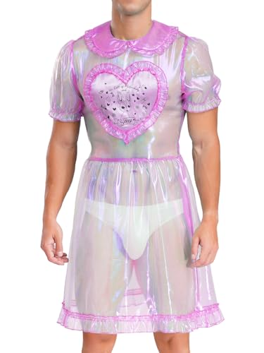 Fldy Herren Transparent Sissy Maid Kleid Dienstmädchen Kostüm Karneval Party Junggesellenabschied Outfit Violett XXL Fldy Herren Transparent Sissy Maid Kleid Dienstmädchen Kostüm Karneval Party Junggesellenabschied Outfit Violett XXL von Fldy