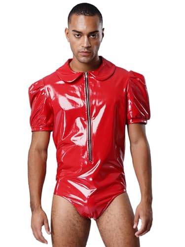 Fldy Herren Wetlook Bodysuit Dienstmädchen Kostüm Lack Leder Sissy Maid Outfit Body Fasching Karnevalskostüm Rot 3XL Fldy Herren Wetlook Bodysuit Dienstmädchen Kostüm Lack Leder Sissy Maid Outfit Body Fasching Karnevalskostüm Rot 3XL von Fldy