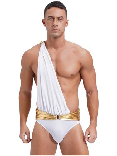 Fldy Herrenkostüm Griechischer Gott Toga römischer Herrscher Augustus Krieger Caesar Kostüm Sexy Bodysuit Karneval Party Clubwear Weiß_A XL von Fldy