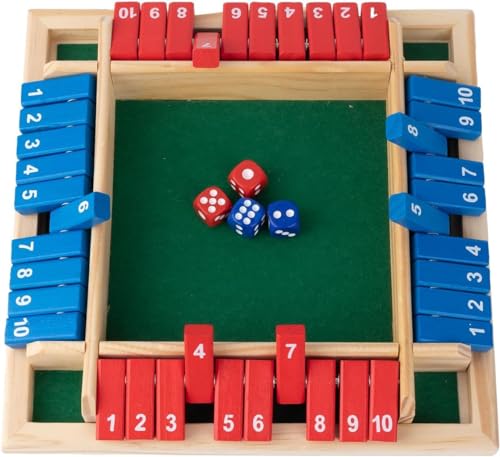 Flero Shut The Box - 4-Spieler-Würfelspiel - Taktik- und Rechenspiel (Blau & Rot) - Brettspiel, Lernspielzeug, Bildungsspiel für Kinder und Erwachsene - 8 Würfel von Flero