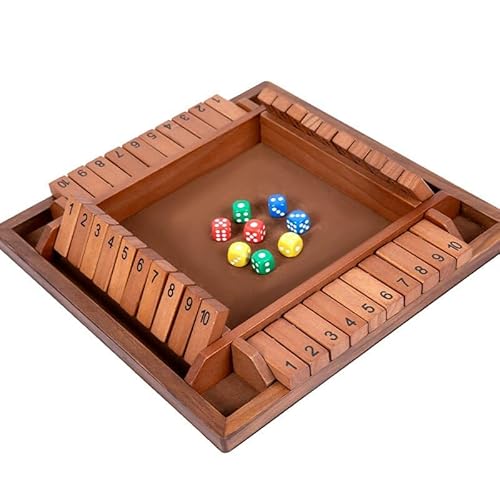 Flero Shut The Box - 4-Spieler-Würfelspiel - Taktik- und Rechenspiel (Braun) - Brettspiel, Lernspielzeug, Bildungsspiel für Kinder und Erwachsene - 8 Würfel von Flero