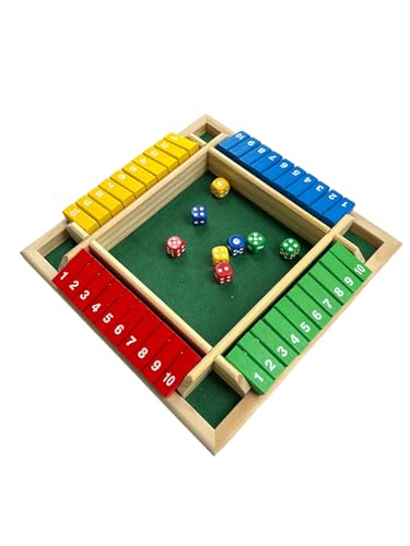 Flero Shut The Box - 4-Spieler-Würfelspiel aus Holz - Taktik- und Rechenspiel (Mehrfarbig) - Brettspiel, Lernspielzeug, Bildungsspiel für Kinder und Erwachsene - 8 Würfel von Flero