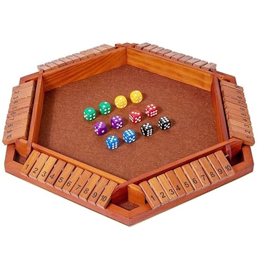 Flero Shut The Box - 6 Spieler - Würfelspiel - Taktik- und Rechenspiel - Brettspiel, Lernspielzeug, Bildungsspiel für Kinder und Erwachsene (Braun) - 12 Würfel von Flero