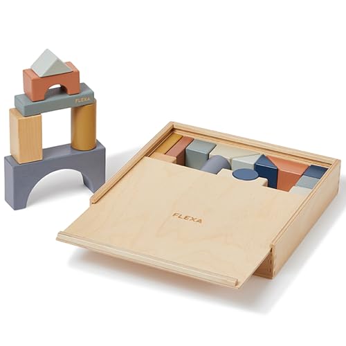 Flexa Wooden Kreativbausteine für Kleinkinder ab 2 Jahren, 36-teiliges Set aus FSC-zertifiziertem Birkenholz, Spiel für Kinder, Montessori Spielzeug, Lernspielzeug mit Aufbewahrungsbox von Flexa