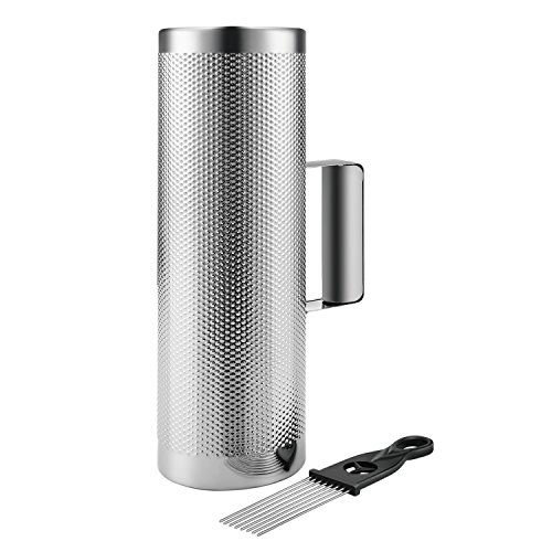 Flexzion Metal Guiro with Scraper Shack 4" x 12" - Round Cylinder Stainless Steel Latin Hand Percussion Instrument with Handle Guiro Musical Training Tool for Jazz Bands, Concerts, Live Performance von Flexzion