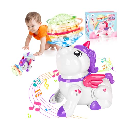 Einhorn-Baby Spielzeug Für Tummy Time - Sensorik Spielzeug Für Säuglinge Mit Musik, LED-Lichtern & 360°Dreh-Krabbelfunktion–Förderung Von Bewegung & Motorik, Geschenke Für Jungen&Mädchen ​​Ab 3（weiß） von Flintosky