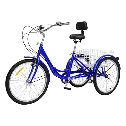 24 Zoll Dreirad für Erwachsene 3 Räder 7 Gang Dreirad Fahrrad Outdoor-Dreirad für Erwachsene Senioren Dreirad Faltbares mit Einkaufskorb von Fliuyr