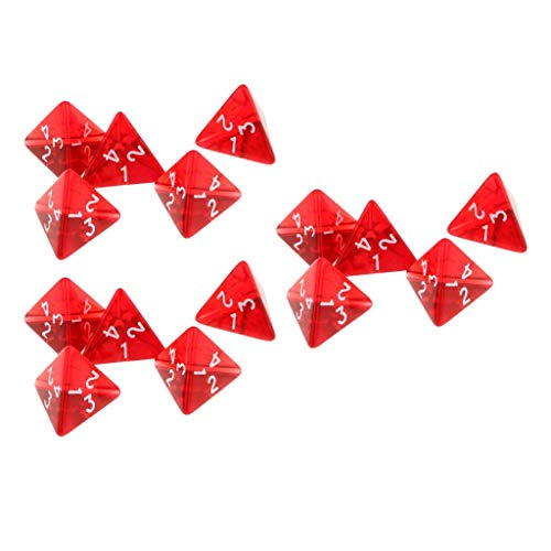 Fliyeong 15-teiliges rotes Würfel-Set D4 Vierseitige Edelsteinwürfel 2 cm 4-Würfel-RPG-Würfel-Spieler-Zubehör Langlebig und nützlich von Fliyeong