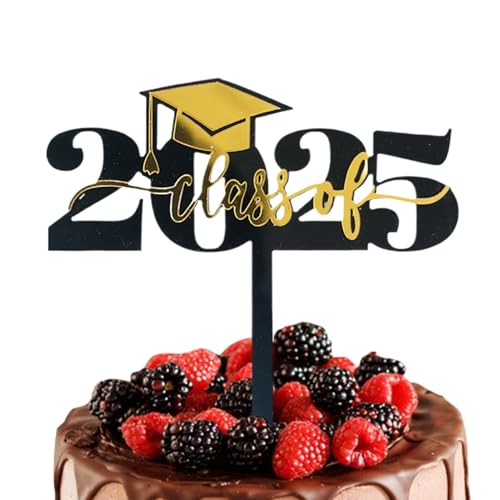 2025 Cupcake Deko | Schwarz Gold Abschluss Deko Topper Für Cupcakes,Acryl Appetizer Spieße Fotobox Zubehör Für Zuhause Hochschule Kindergarten Kinder Und Schule von Flkiglm