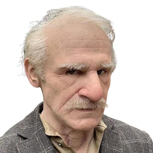 Flkiglm Alter Mann Maske,Gruselige Latexmaske Menschlich | Mit Weißem Haar Und Bart Für Fasching Bühnenauftritt Familienfeier Theater Kostümfest Karneval Cosplay von Flkiglm