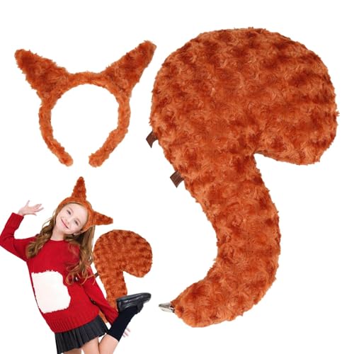 Tierkostüm - Eichhörnchen Kostüm Ohren Und Schwanz,Plüsch Kostümzubehör Fancy Outfit Für Kinder Mädchen Frauen Männer von Flkiglm