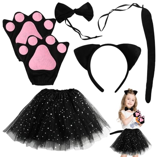 Fllyvly Ein Satz von fünf TeilenKinder Tierkostüm Set für Karneval und Cosplay - Enthält Tutu Rock, Katzenohren, Schwanz, Handschuhe und Schleife - für Fasching, Halloween und Geburtstagspartys Fllyvly Ein Satz von fünf TeilenKinder Tierkostüm Set für Karneval und Cosplay - Enthält Tutu Rock, Katzenohren, Schwanz, Handschuhe und Schleife - für Fasching, Halloween und Geburtstagspartys von Fllyvly