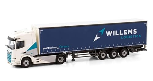 FloZ Für WSI für DAF für XF SH 4X2 CURTAINSIDE Trailer - 3 Achsen für Willems Logistics 1:50 Truck vorgebautes Modell von FloZ