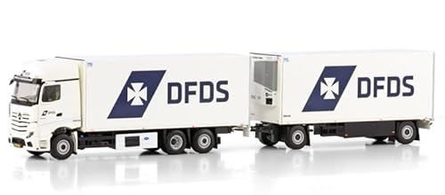 FloZ Für WSI für Mercedes Benz für ACTROS MP5 GIGA Space RIGED Reefer Truck 6X2 TAG AXLE RIGED Reefer Deichsel Turntable Trailer – 5-Achse für DFDS 1:50 Truck vormontiertes Modell von FloZ